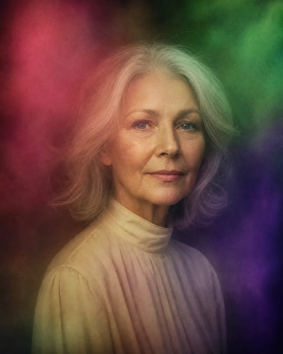Solo Aura Photo example: Care with a grounded center, with Rose, Emerald, Violet